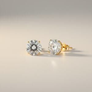 Solid 10k Real Yellow Gold 8mm Round Cut CZ Stones Pushback Earrings